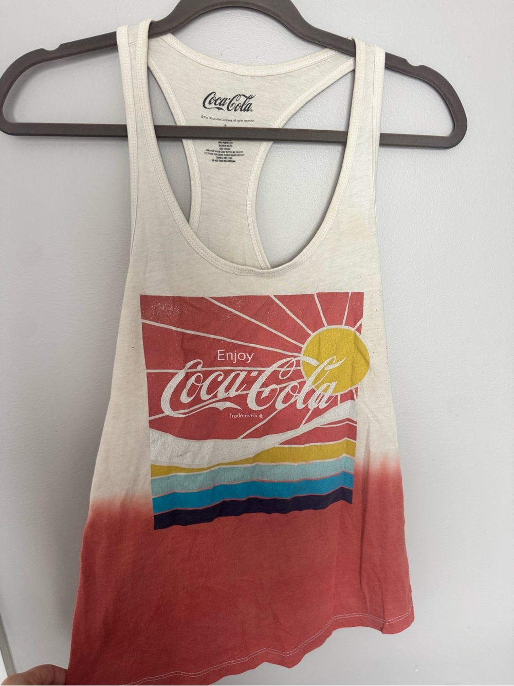 Coca Cola Cream, Coral & Yellow Graphic Racerback Tank